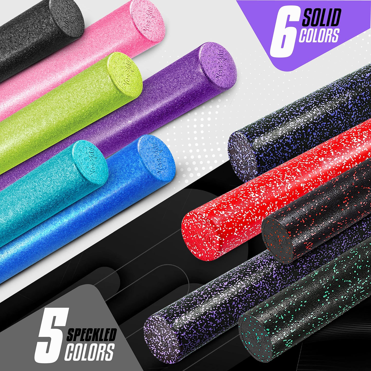 Yes4All High-Density Foam Roller for Back Pain Relief, Yoga, Exercise, Physical Therapy, Muscle Deep Tissue Massage 12-18-24-36- Purple Speckled - 12 Inches
