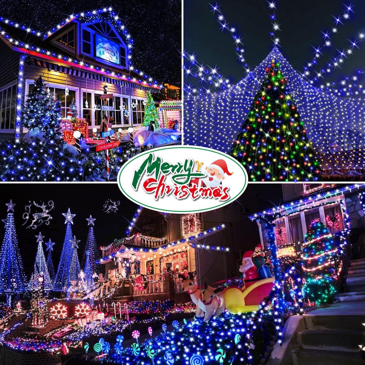 Hezbjiti 2 Pack LED Christmas String Lights, 1000 LED 403FT, IP44 Waterproof, Dimmable, Blue+White, Clear Wire, Model HB01-MNO100