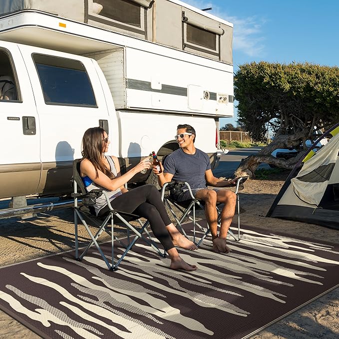 GENIMO Outdoor Rug for Patio Clearance, 6'x9' Waterproof Camping Mat, Reversible Plastic Straw Rugs for RV, Camper, Balcony, Backyard, Picnic, Deck (Coffee&Brown)
