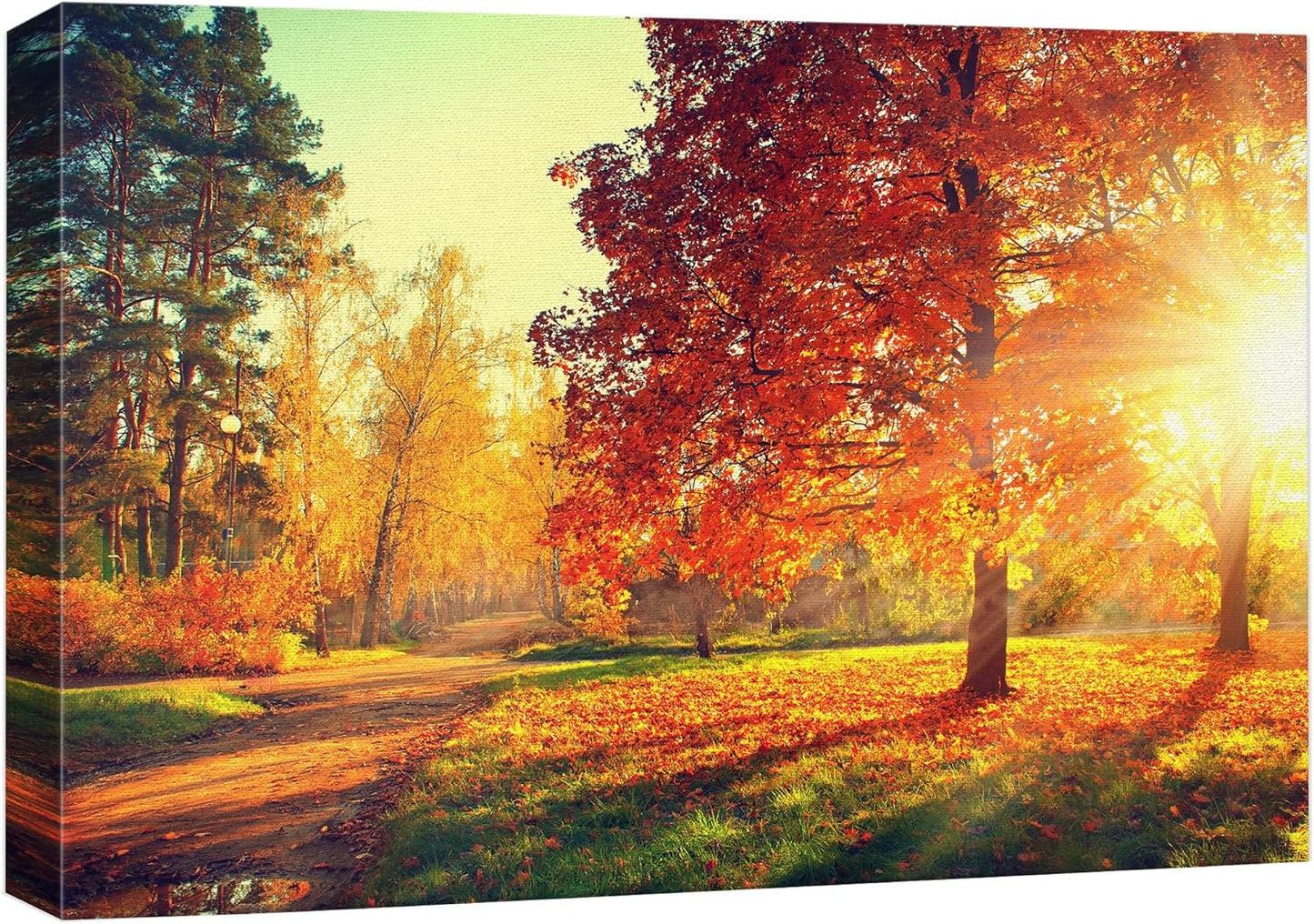 wall26 Canvas Print Wall Art Path Through Red & Orange Autumn Park Nature Wilderness Photography Modern Art Rustic Scenic Colorful Multicolor for Living Room, Bedroom, Office - 32"x48"