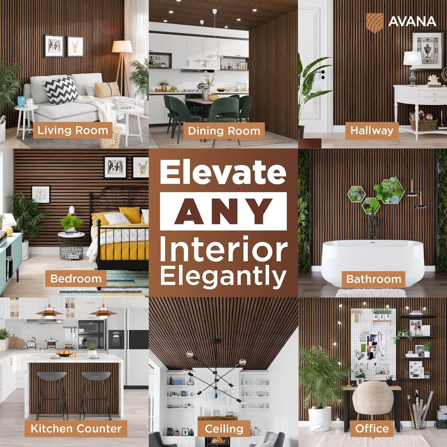 Avana Acoustic Wood Wall Panels – 47.2 x 12.6 Inch Rustic Walnut Acoustic Panels 2 PCs – Wall Panels For Interior Wall Decor For Homes, Offices, Studios – Sturdy And Durable Wood Panels For Wall