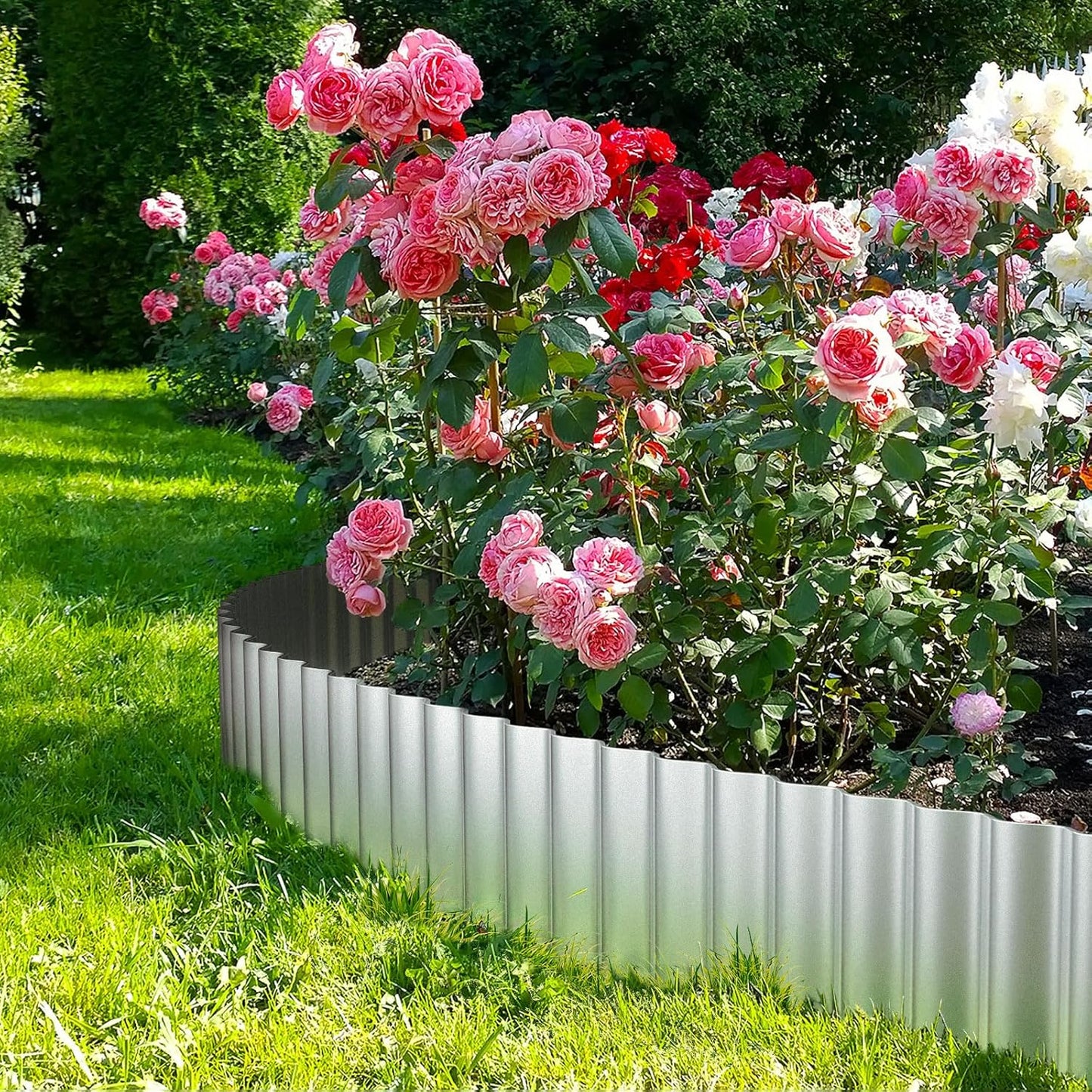 LAVEVE Corrugated Metal Garden Edging 8" x 20Ft, Landscape Edging Border for Lawn, Flower Bed, Garden Fence, Paver Edging (Silver)