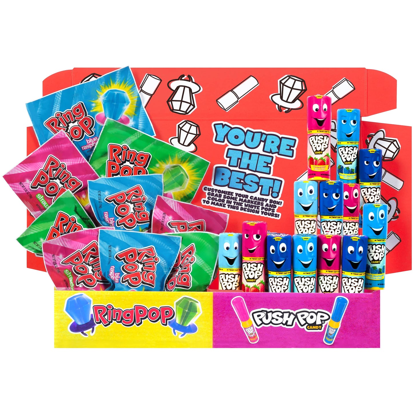Ring Pop Push Pop 30 Count Halloween Candy Variety Pack - Assorted Fruity Lollipops - Mixed Candy Gift Box for Kids - Fun Candy