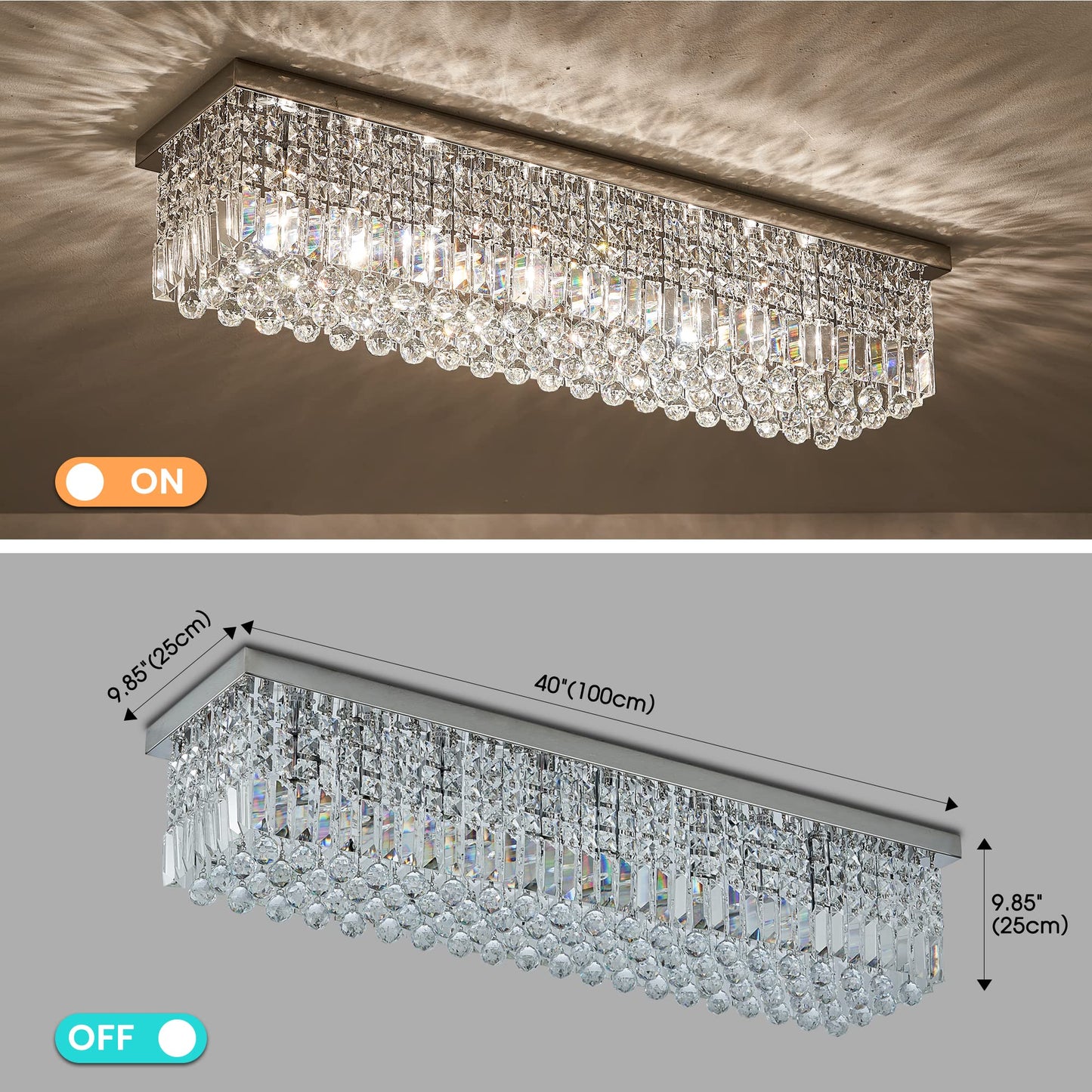 7Pm Crystal Chandelier For Dining Room, Chrome Stainless Steel, 40X10X10, Model Cl010895