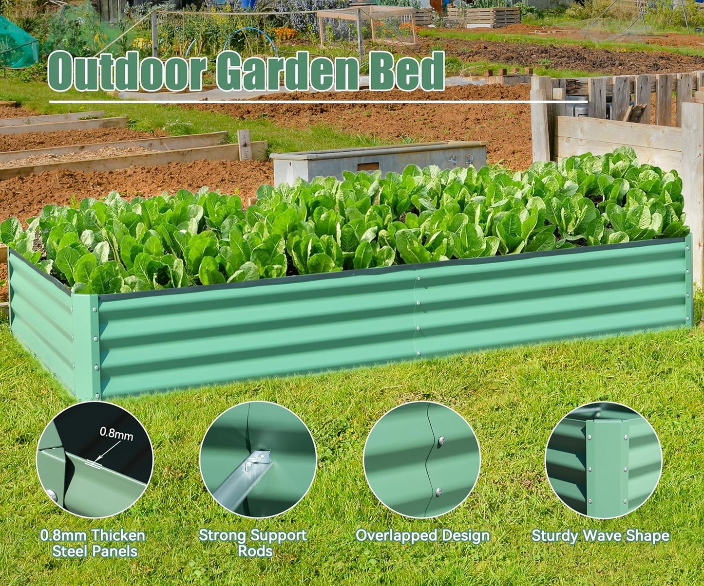 Domi Galvanized Raised Garden Bed, Outdoor Planter Garden Boxes Large Metal Planter Box for Gardening Vegetables Fruits Flowers, Green (8x4x1ft)
