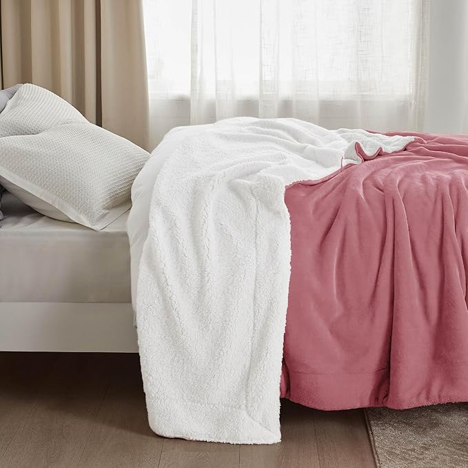 Bedsure GentleSoft Sherpa Fleece Throw Blanket Twin Size for Couch - Thick and Warm, Soft Fuzzy Plush Twin Blanket for Winter, Dusty Rose, 60x80 Inches