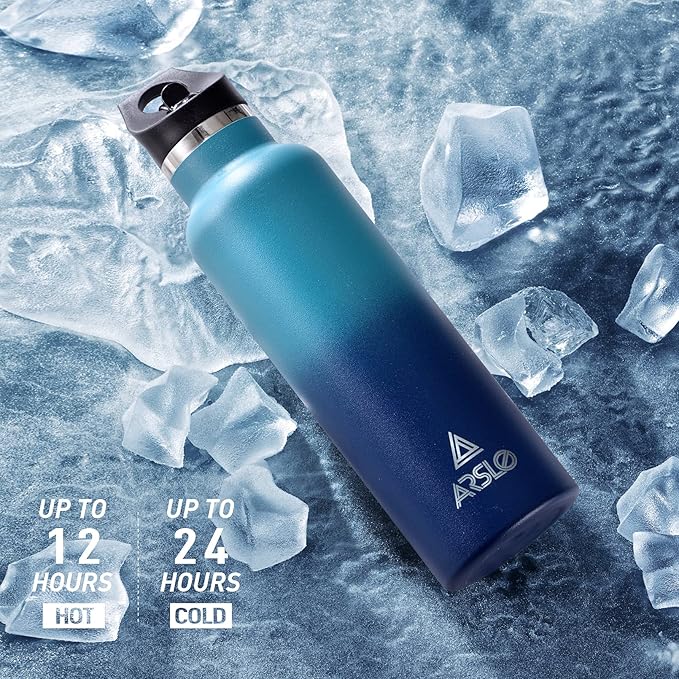 Stainless Steel Water Bottle with Straw - Insulated Water Bottle for Sports, Gym, School, Commute, Adults/Kids - Keep Cold for up to 24 Hours - Sweat/Leak-proof - 2 Lids - BPA Free