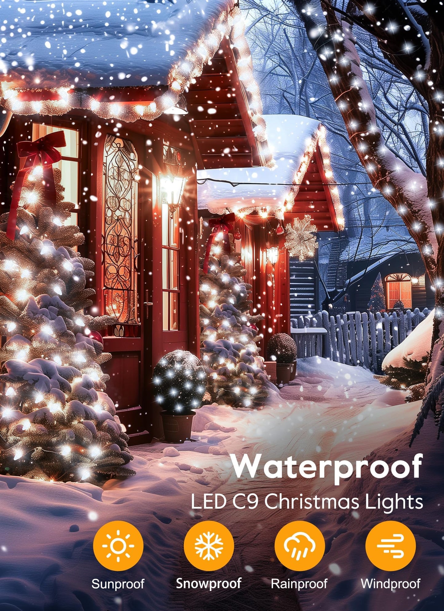 C9 Christmas Lights Outdoor  114 Feet 150 Led C9 String Light With Timer & 8 Light Modes  Waterproof Commercial Grade Connectable Christmas Tree Lights For House Indoor Outside Roofline  Pure White