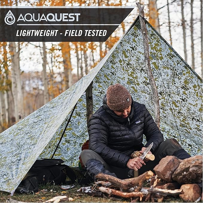 AquaQuest Safari Camping Tarp - Lightweight Durable Rain Fly - Waterproof Camping Essentials for Hiking, Backpacking & Hammock, 20 x 13 ft, Boulder Camo