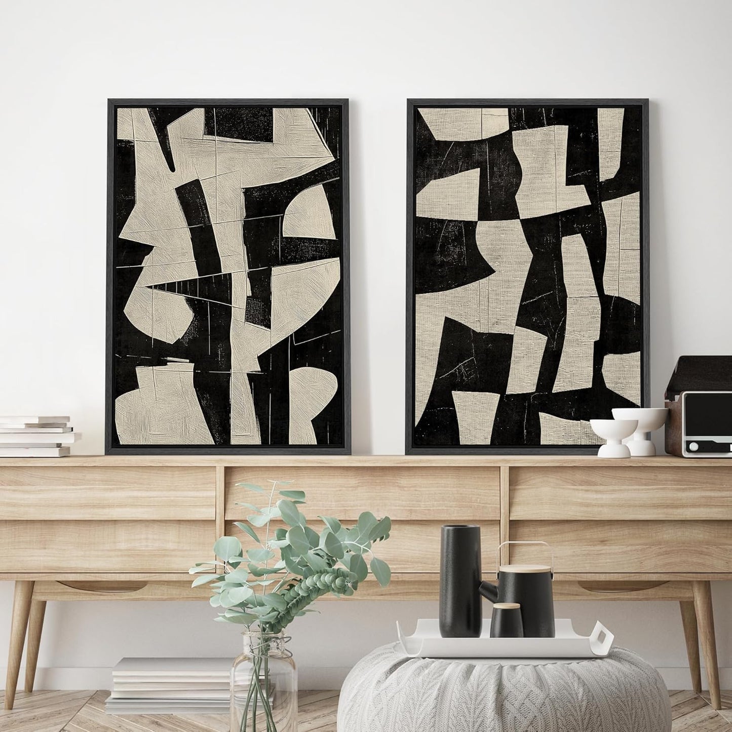 SIGNWIN Framed Canvas Print Wall Art Geometric Abstract Warm Tones with Gold Accent Illustrations Modern Art Decorative Contemporary for Living Room, Bedroom, Office - 16"x24"x2 Black