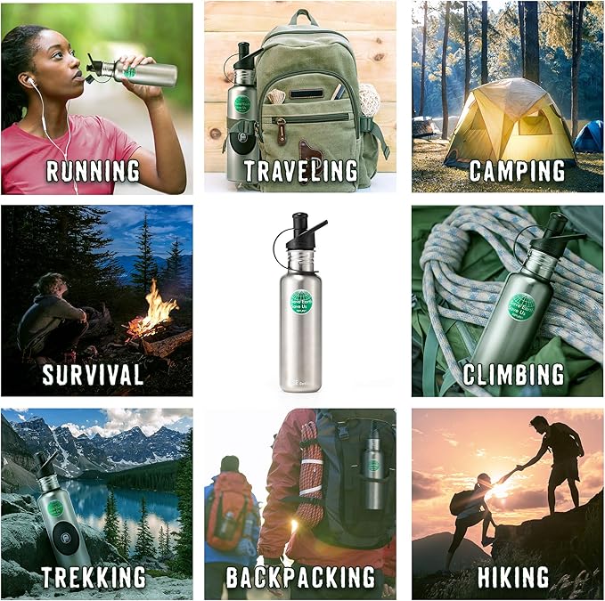 Classic 27oz Filter Bottle Water Bottle stainless steel Camping Hiking Backpacking Outdoor Emergency Whale