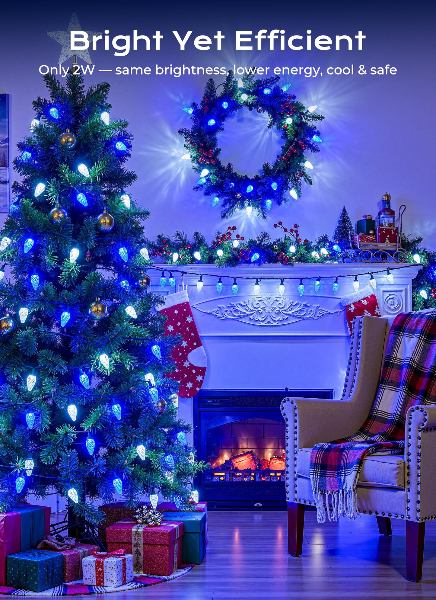 C9 Christmas Outdoor Lights  72 Ft 110 Led C9 String Lights  8 Modes & Timer Extendable Waterproof For Christmas Tree Indoor Outdoor Roofline Patio Outside Backyard Holiday Xmas Decor  Blue White