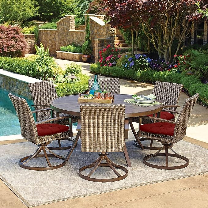 RACE LEAF Patio Chair Cushions 19x19 4 Pack, Thickened Outdoor Seat Cushions Water Resistant Stain Resistant Non-Slip Ties (Red)