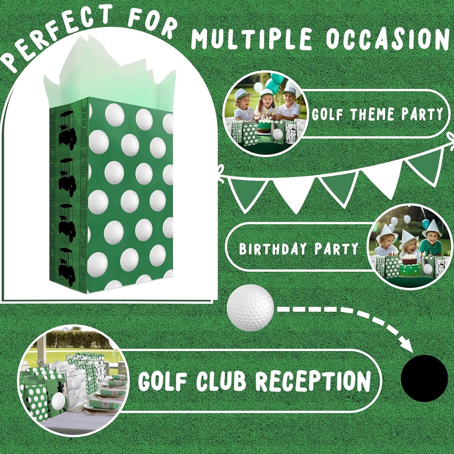 Golf Party Favor Bags – 24 Pcs Golf Gift Bags with 5 Designs, Paper Goodie Bags for Sports Theme Birthday Party Decorations and Golf Event Supplies