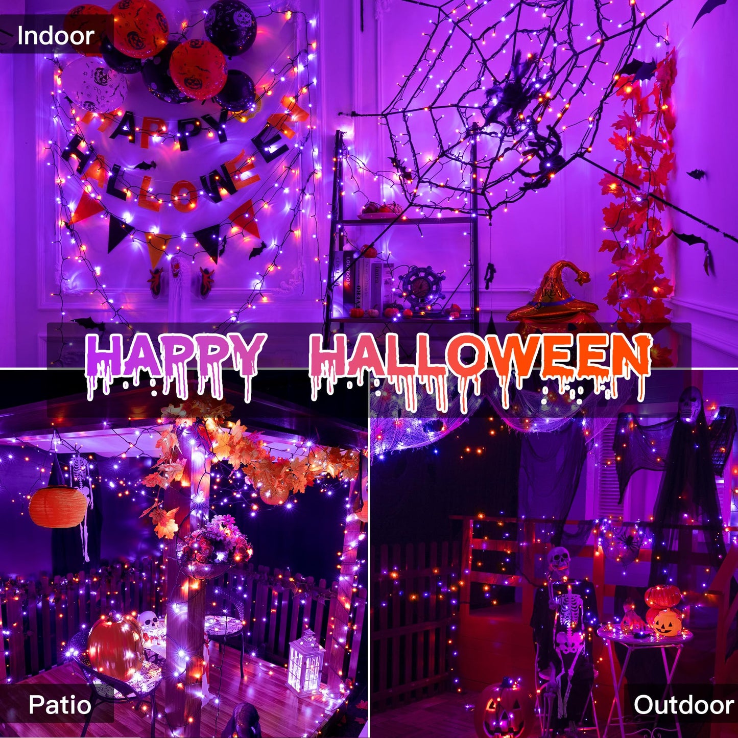 Guhope 33Ft 100 Led Halloween Lights  Orange + Purple Halloween Lights Outdoor With 8 Lighting Modes  Waterproof String Lights For Halloween Christmas Outdoor Party Yard Garden Decoration