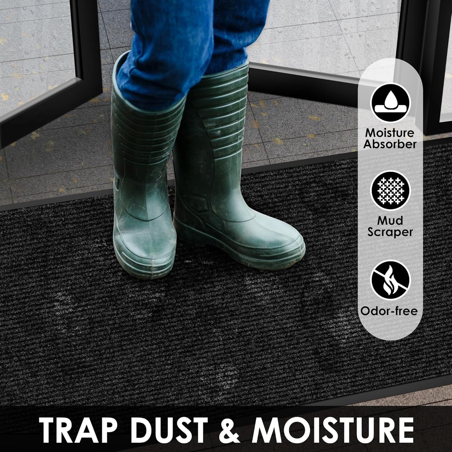 3′ x 62′ Front Door Mat Indoor Outdoor Entrance, Commercial Floor Mat Heavy Duty Dirt Trapper Entryway Doormat, Custom Size Non Slip Rubber Backing Welcome mat, Door Mat for High Traffic Area