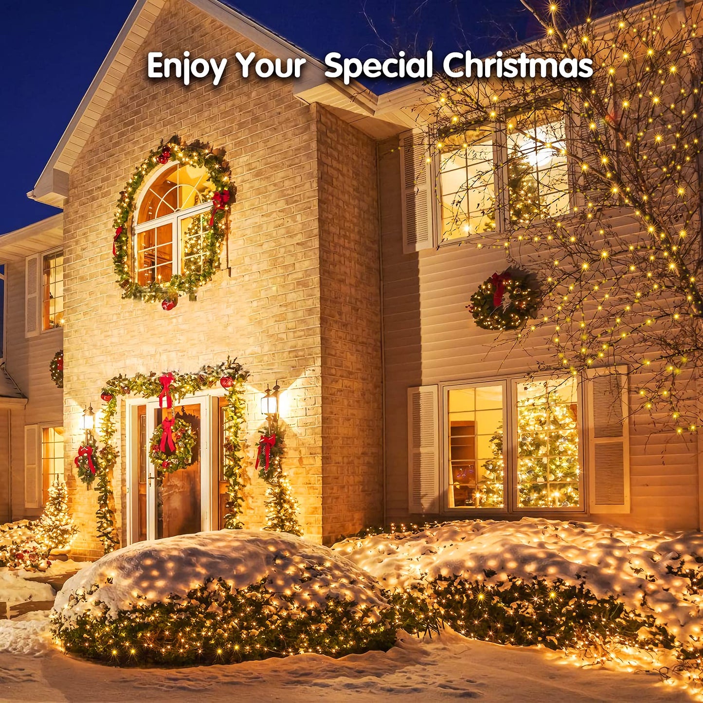 Blctec 200 Led Christmas Net Lights, 8 Modes, Waterproof, Warm White, 8.4Ft X 5.2Ft, Connectable Outdoor Decorations