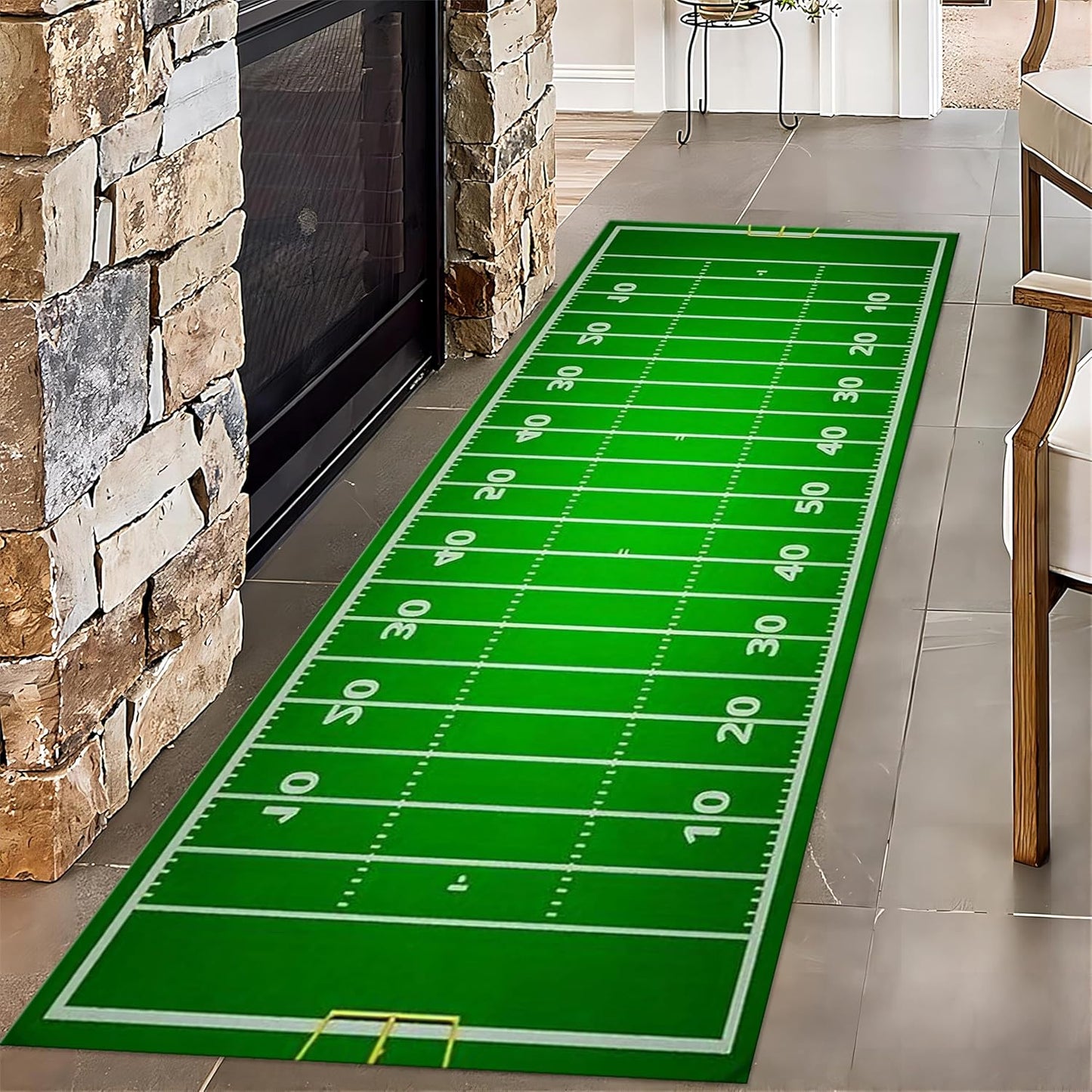 Football Long Hallway Rug Runners, 2x6ft, Sports Soccer Runner for Entryway, Thin Low Pile Easy Clean Rugs, Non-Shedding Reduce Noise Washable Non-Slip Carpets for Bedside Family