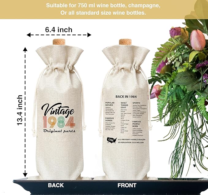 Tedea 40th Birthday Wine Gift Bag, Retro Vintage Back In 1984 Birthday Gift Wine Bag For Women Men, Best Friend, Coworker, Birthday Party Decorations, 1 Pc Wine Bag (G14)