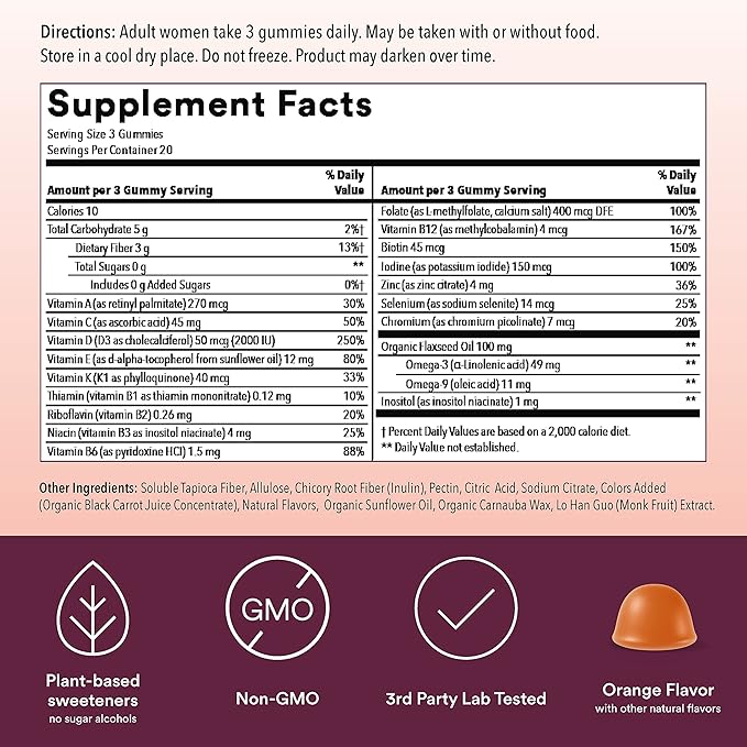 SmartyPants Women's Multivitamin Gummies, Sugar Free: Biotin, Methylfolate, Omega 3 (ALA), Vitamin D & Multivitamin for Men, Gummies: Omega 3 Fish Oil (EPA/DHA), Methylfolate, CoQ10