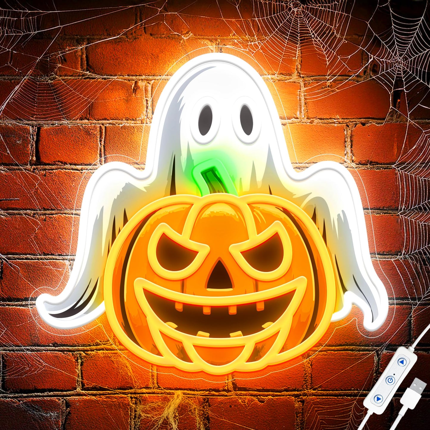 Spooky Glow Halloween Neon Signs for Wall Decor - Ghost & Pumpkin Led Neon Light Up Sign, Glow in Dark Indoor Decor for Porch Wi