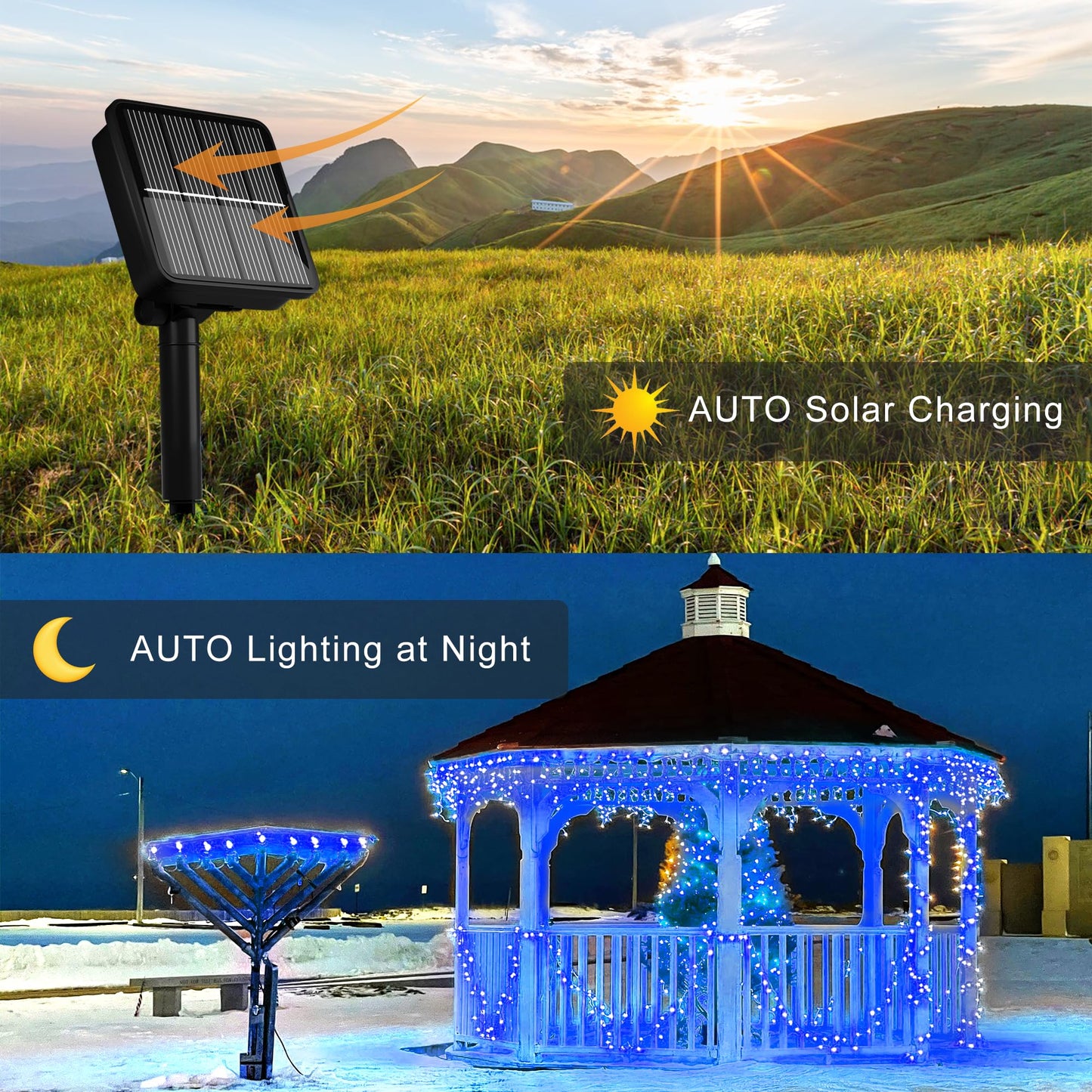 Solar String Lights For Outside  39Ft 100 Led Solar String Lights Outdoor With 8 Modes Solar Lights For Outside Waterproof For Yard  Fence Balcony  Party Christmas Tree Decorations (Blue)