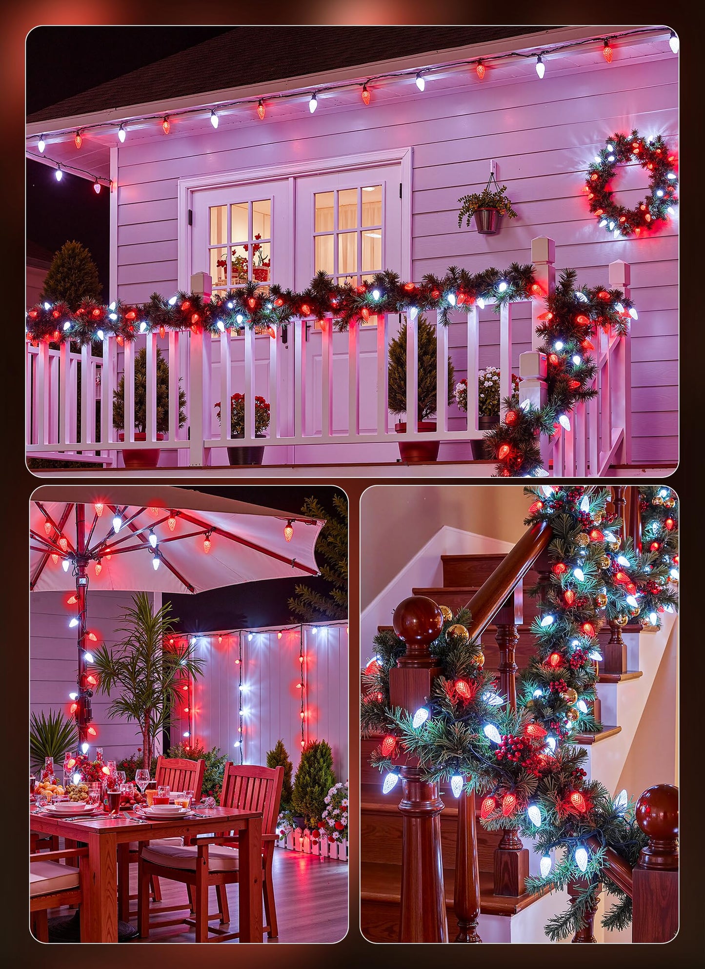 C9 Outdoor Christmas Lights  72 Ft 110 Led C9 String Lights  8 Modes & Timer Extendable Waterproof For Christmas Tree Indoor Outdoor Roofline Patio Outside Garden Yard Holiday Xmas Decor  Red White