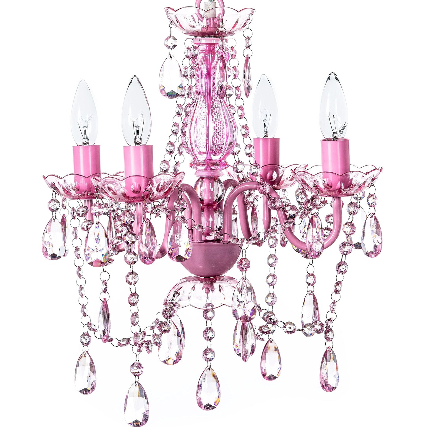 Gypsy Color 4 Light Pink Hardwire Flush Mount Chandelier, Acrylic Crystals, Metal Frame, H17.5”Xw15”, Model Rv-Rsw5-Nmbe
