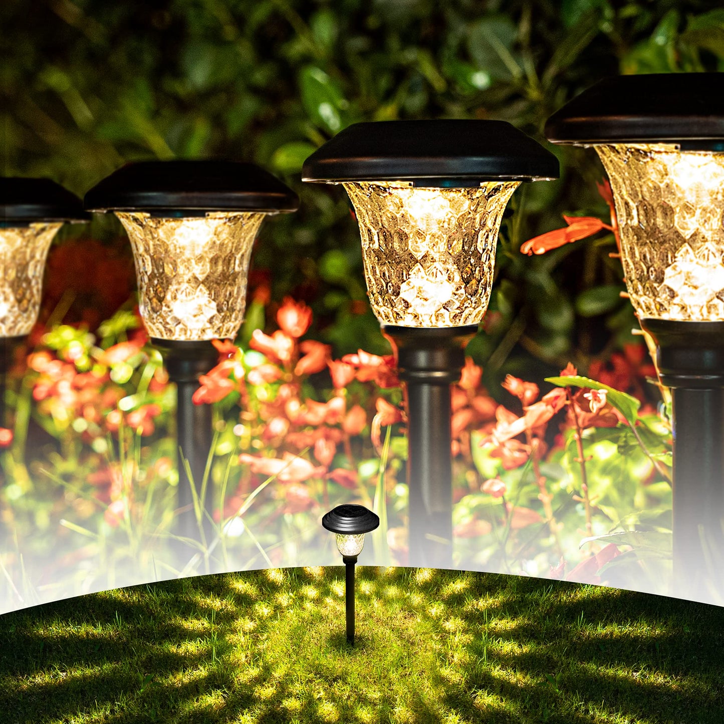 GIGALUMI Solar Pathway Lights 8 Pack, Waterproof LED Outdoor Lights, Warm White, Black, Model 8528
