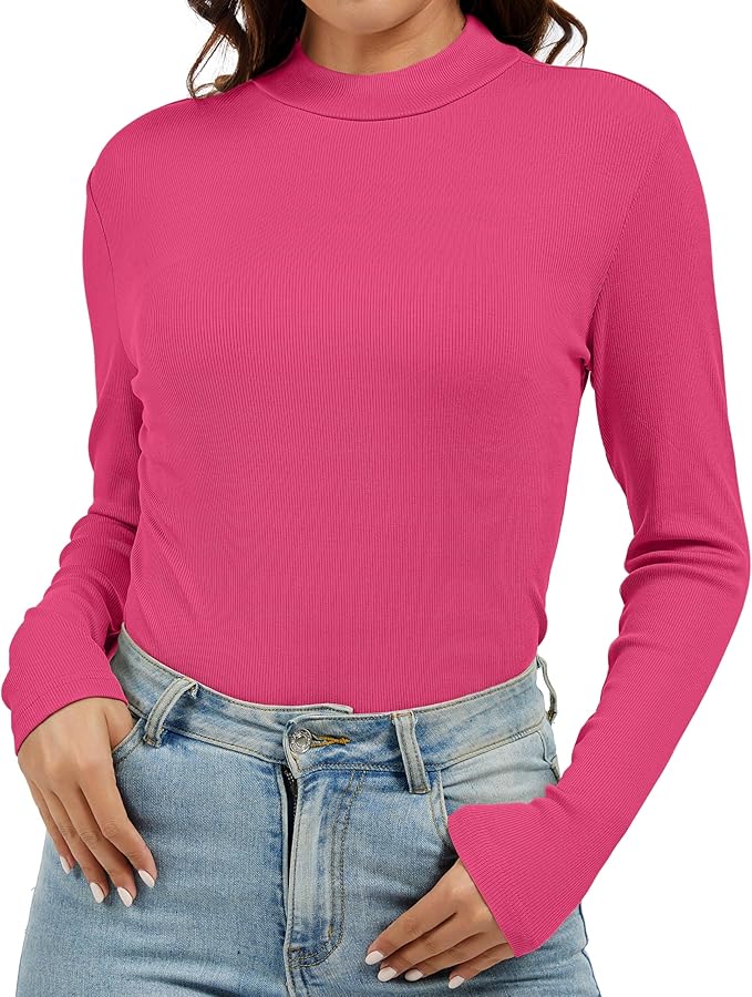 Jeqeocafy Women's Knitted Rib Mock Neck Long Sleeve Tshirt Fall Fashion Basic Thermal Underwear Tops Winter Clothes 2026