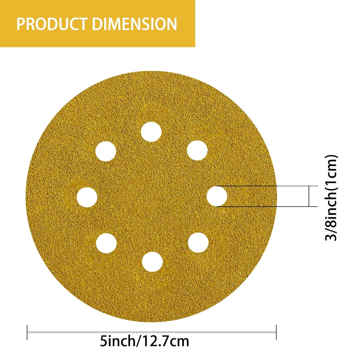 75PCS Gold Sanding Discs Set, 5-Inch 8-Hole Sandpaper for Random Orbital Sander, Including 60,80,120,150,240,320,400 Grit, for Automotive or Woodworking