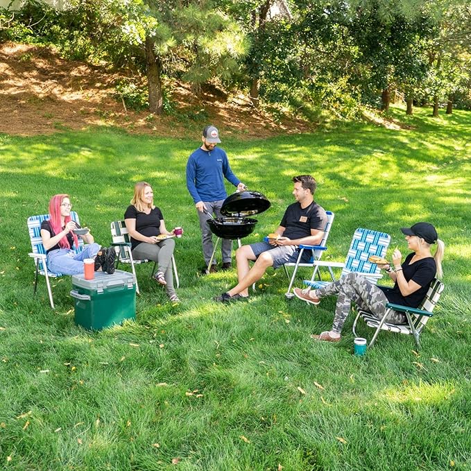 Lawn Chair USA Folding Aluminum Outdoor Patio Lawn Chair | Heavy-Duty Webbed Chairs for Camping, Sports, Beach, Yard & Tailgating | Lightweight Portable | Classic - Black/Silver