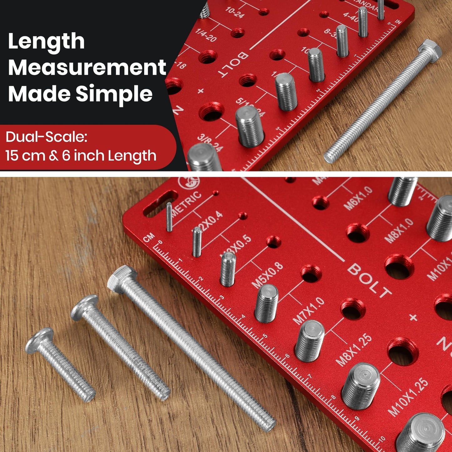JoblikeBrez Thread Checker, 40 Nut and Bolt Thread Checker, Bolt Size and Thread Gauge 20 Standard & 20 Metric, Bolt Size Finder, Wall-Mountable Bolt Thread Identifier Gauge with Inch & CM Ruler