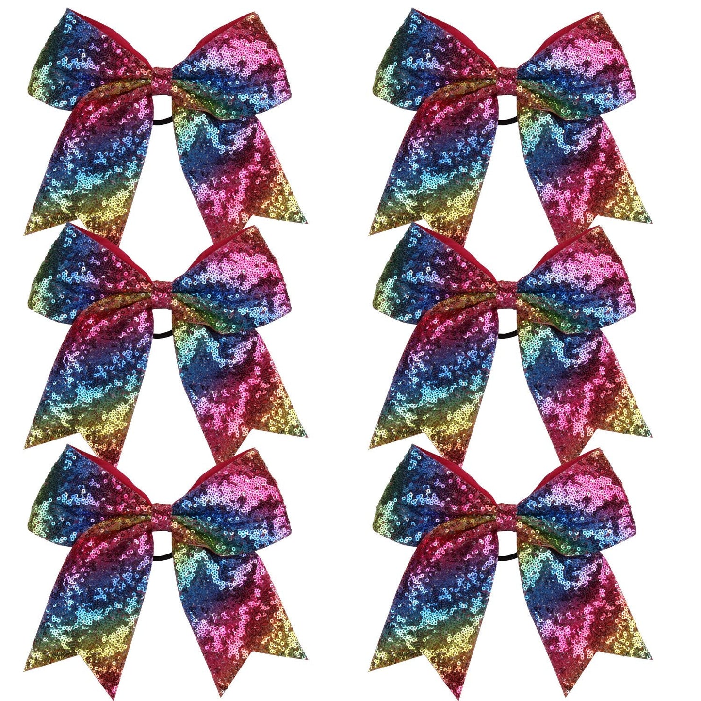 Metallic Sequin and Holographic 8 Inch Cheer Bow Cheerleader Cheerleading Jumbo Cheer Bow Hair Tie (Rainbow Sequin)
