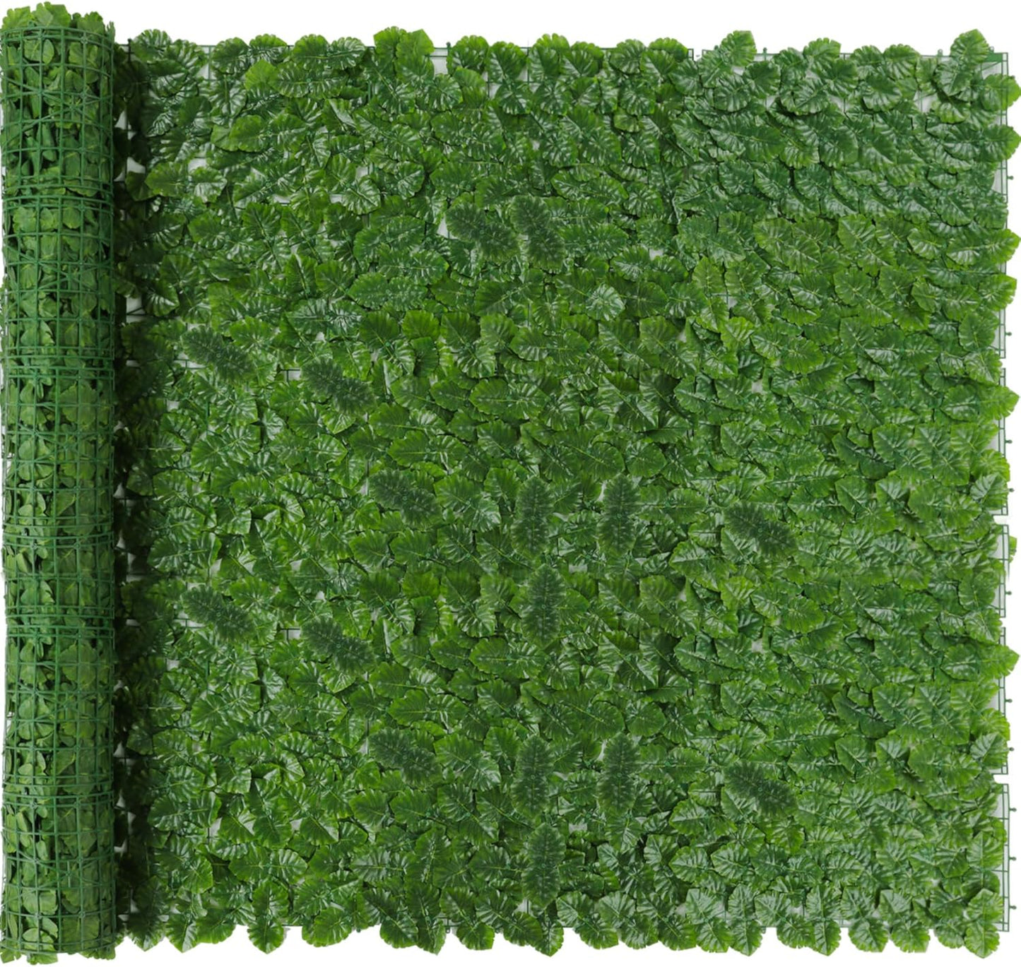Jinwu Artificial Ivy Privacy Fence Screen (2 Rolls, Total 69x984 inch), Expandable Faux Privacy Fence with 79 pcs Zip Ties, Decoration for Outdoor Garden, Printed Monstera Leaf