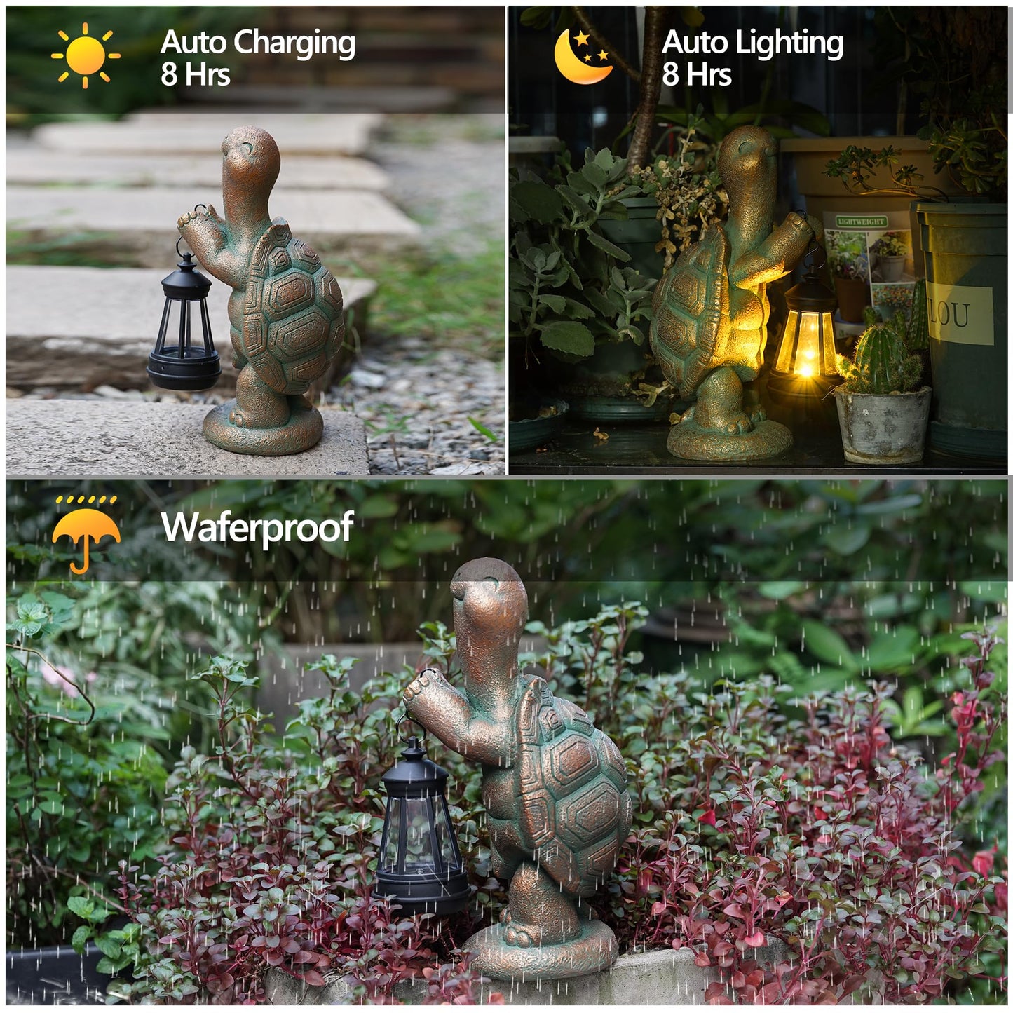 Roundot Turtle Solar Powered Outdoor Garden Statue, Resin Statue with Solar Light Lantern, Decorative Lawn, Yard Outdoor Turtle Decoration. Unique Home Decoration, Gifts for Women