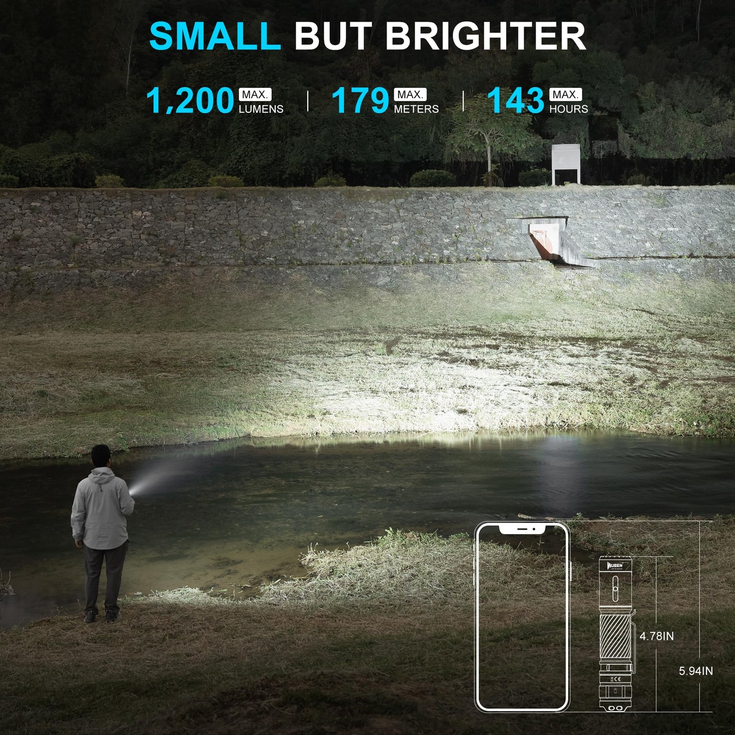 WUBEN C3 Flashlight 1200 Lumens Rechargeable LED Tactical Flashlight IP68 Army Green