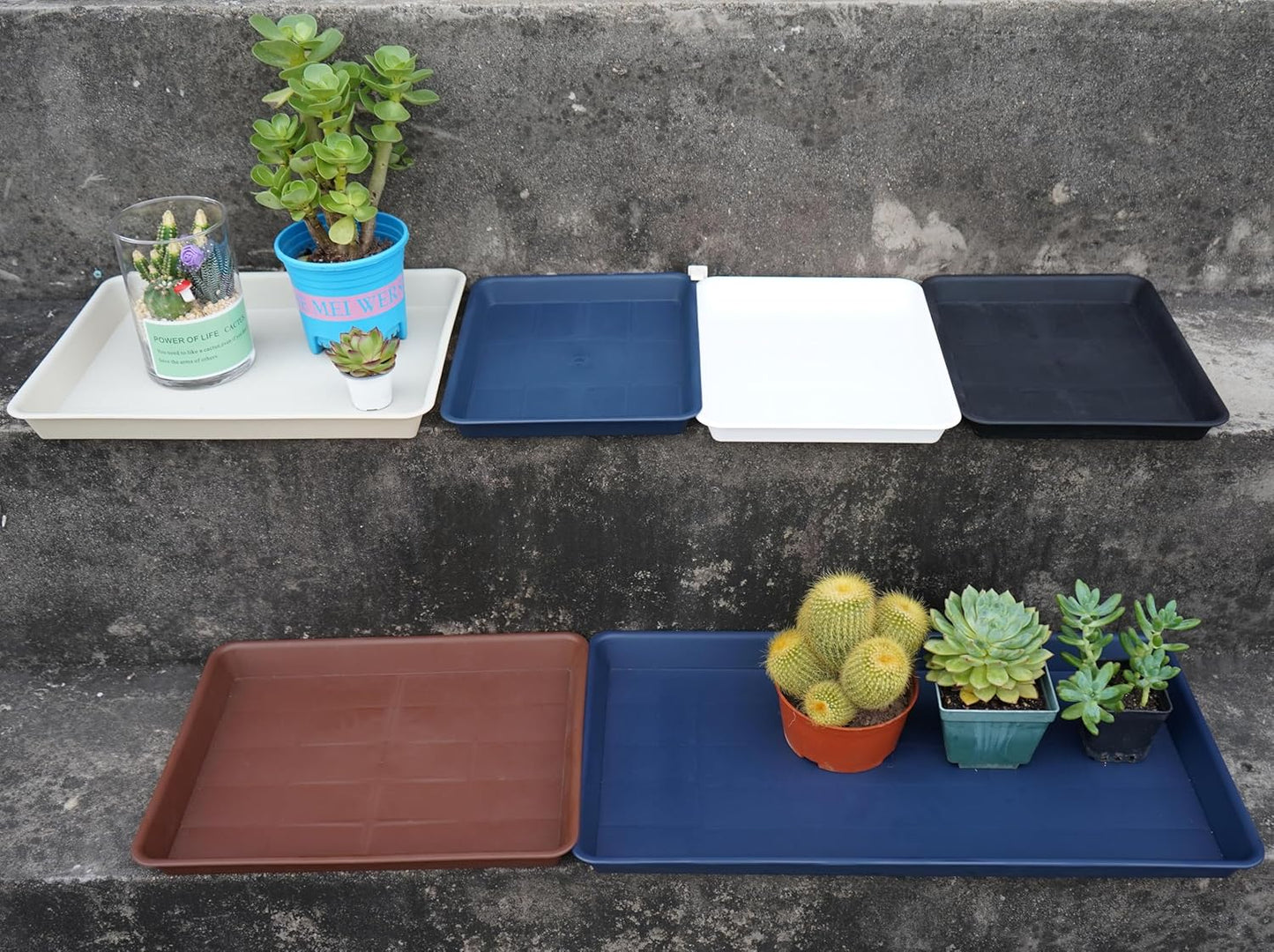 4 Pack Plant Saucer Tray Rectangular, Plant Saucers for Indoors, Heavy Sturdy Plastic Plant Drainage Trays, Plant Drip Trays for Pots, Seed Starter Growing Tray (11 x 9 inch, Black)
