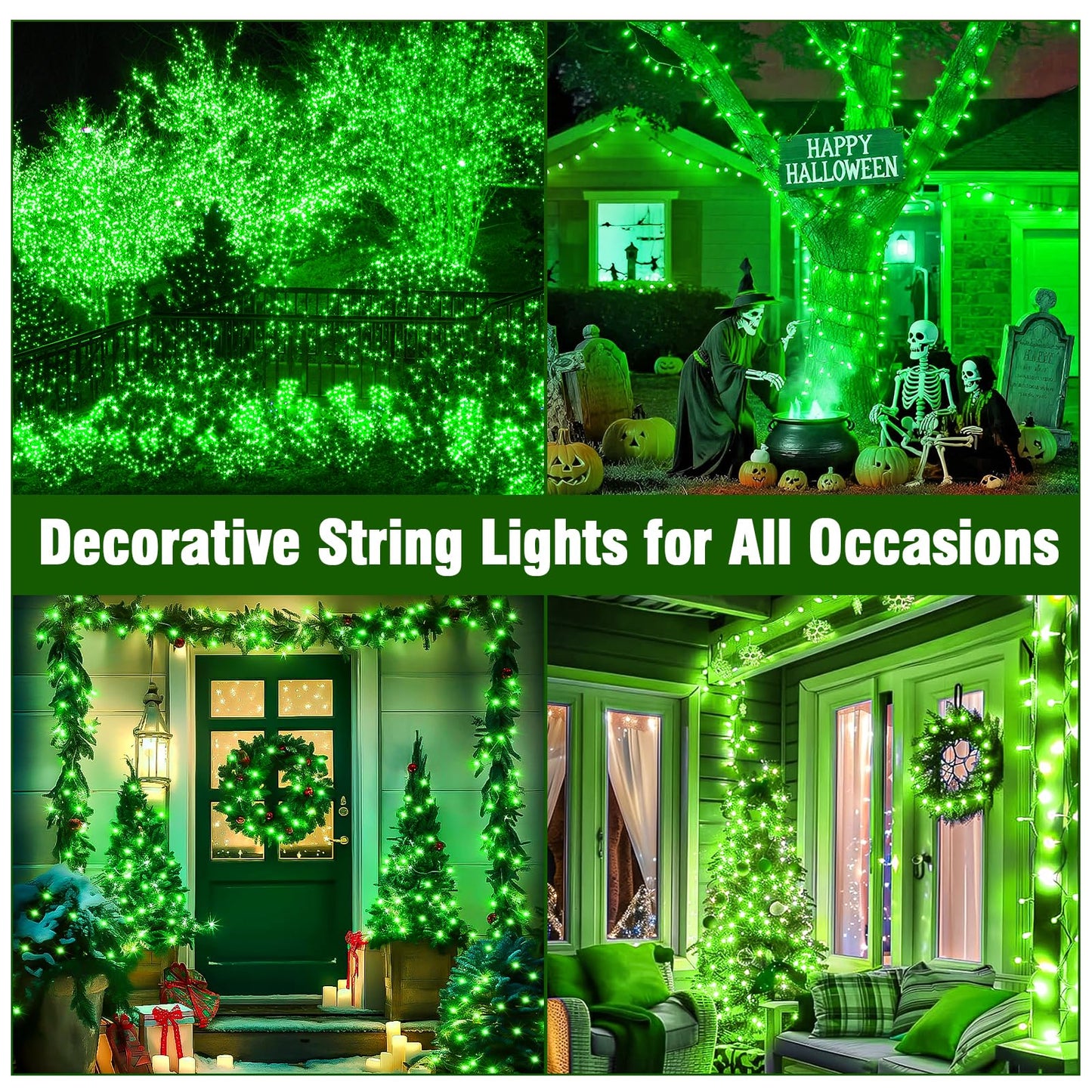Nisocy 66Ft 200 Led Green String Lights With Green Wire  Waterproof Christmas Tree Fairy Lights With 8 Modes  Indoor Outdoor Seasonal Decorative Lighting For Holiday  Party  Garden