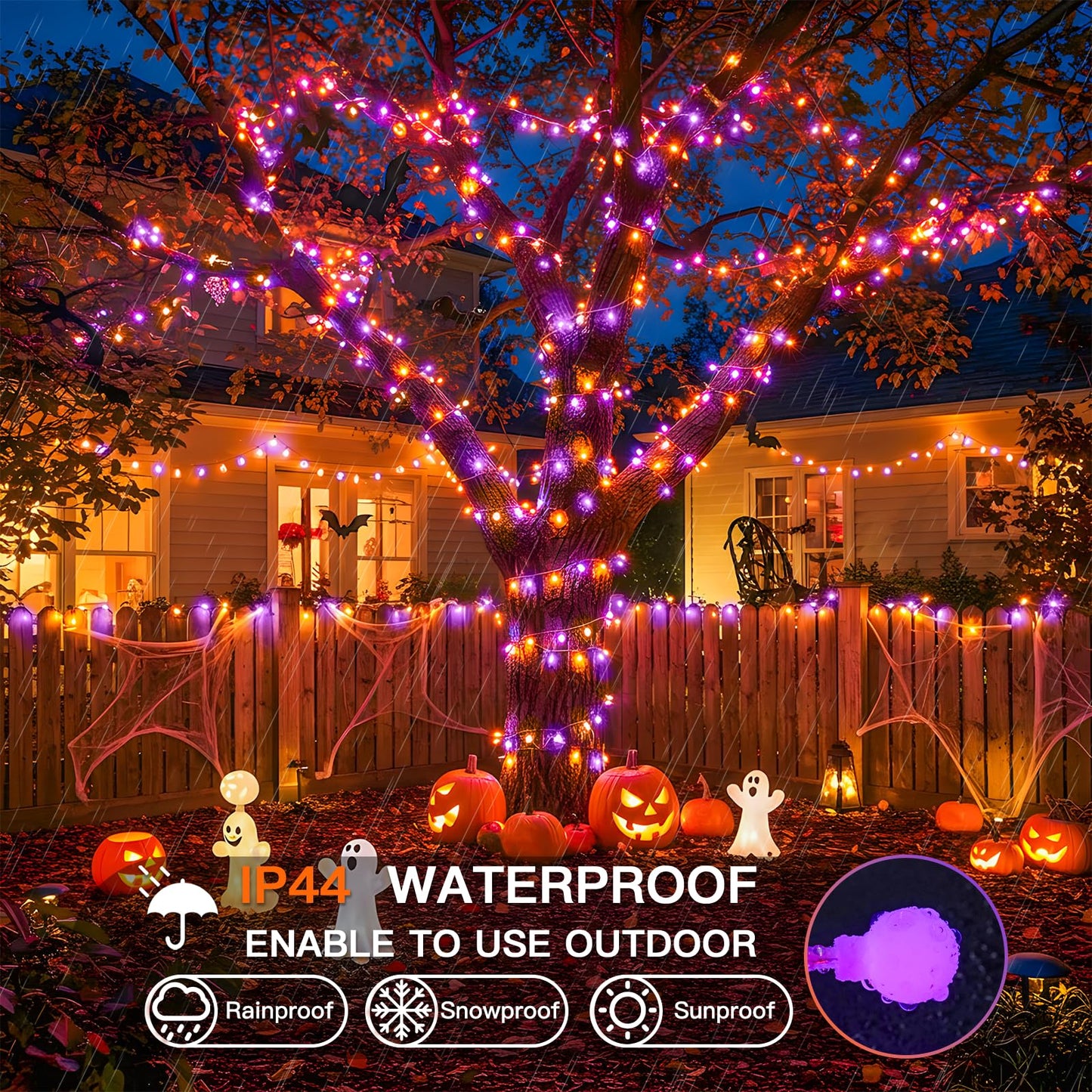 Suddus Halloween Lights Indoor With Remote  33Ft 100 Led Purple And Orange Globe String Lights  Fairy Lights Plug In With 8 Lighting Modes For Bedroom  Home  Office  Halloween Decorations