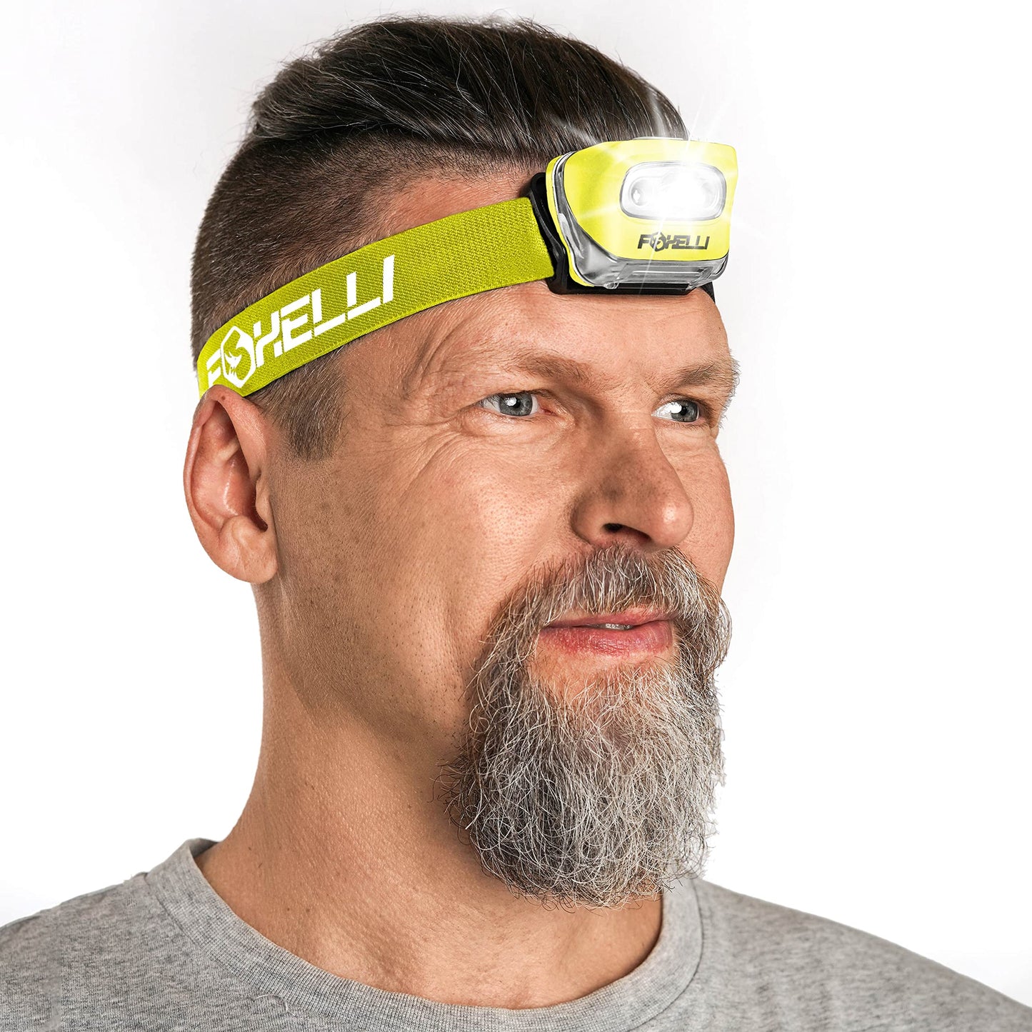 Foxelli LED Headlamp Flashlight, Lightweight Waterproof, White & Red Light, Model MX20, Neon Yellow, Includes 3 AAA Batteries