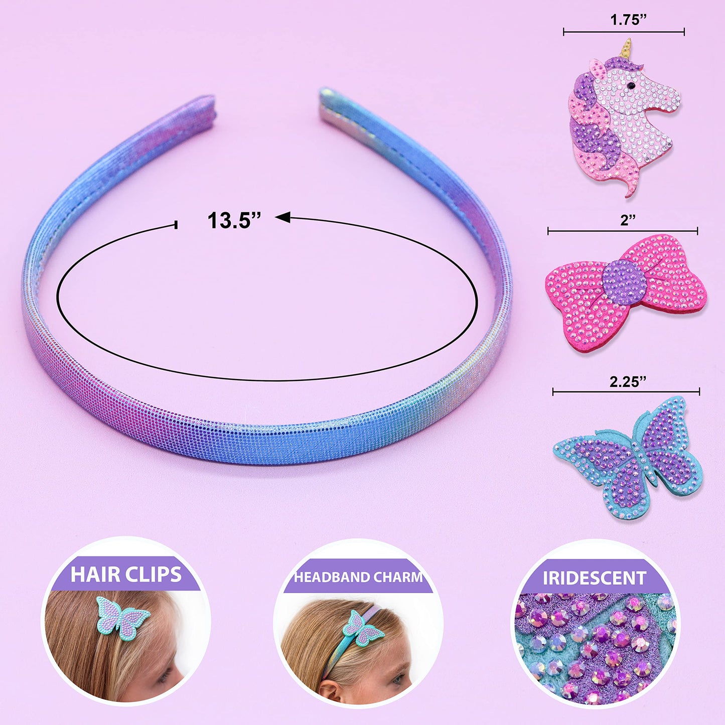 FROG SAC Charm Headbands for Girls - Kids Hair Bands with Interchangeable Clips, Thin Head Band Accessories for Children (Unicor