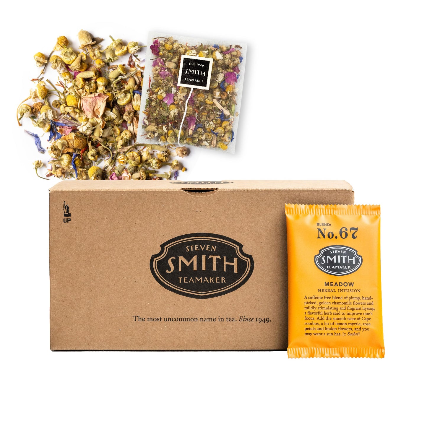 Steven Smith Teamaker Meadow No. 67  Chamomile  Rooibos  Hyssop & Rose Petals  Herbal Tea Blend  Caffeine-Free  Sugar-Free  Sustainably Grown  Tea Bags  36 Sachets  0.85oz each