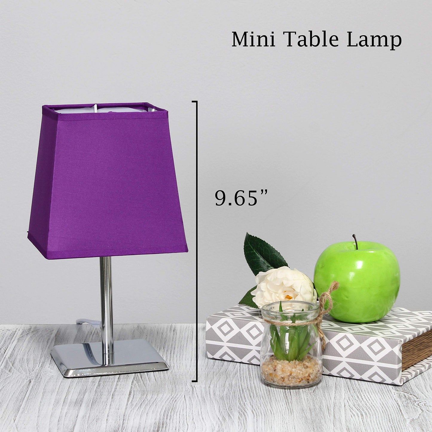 Simple Designs Mini Table Lamp Lt2062-Prp, Purple Fabric Shade, Metal, Pack Of 1