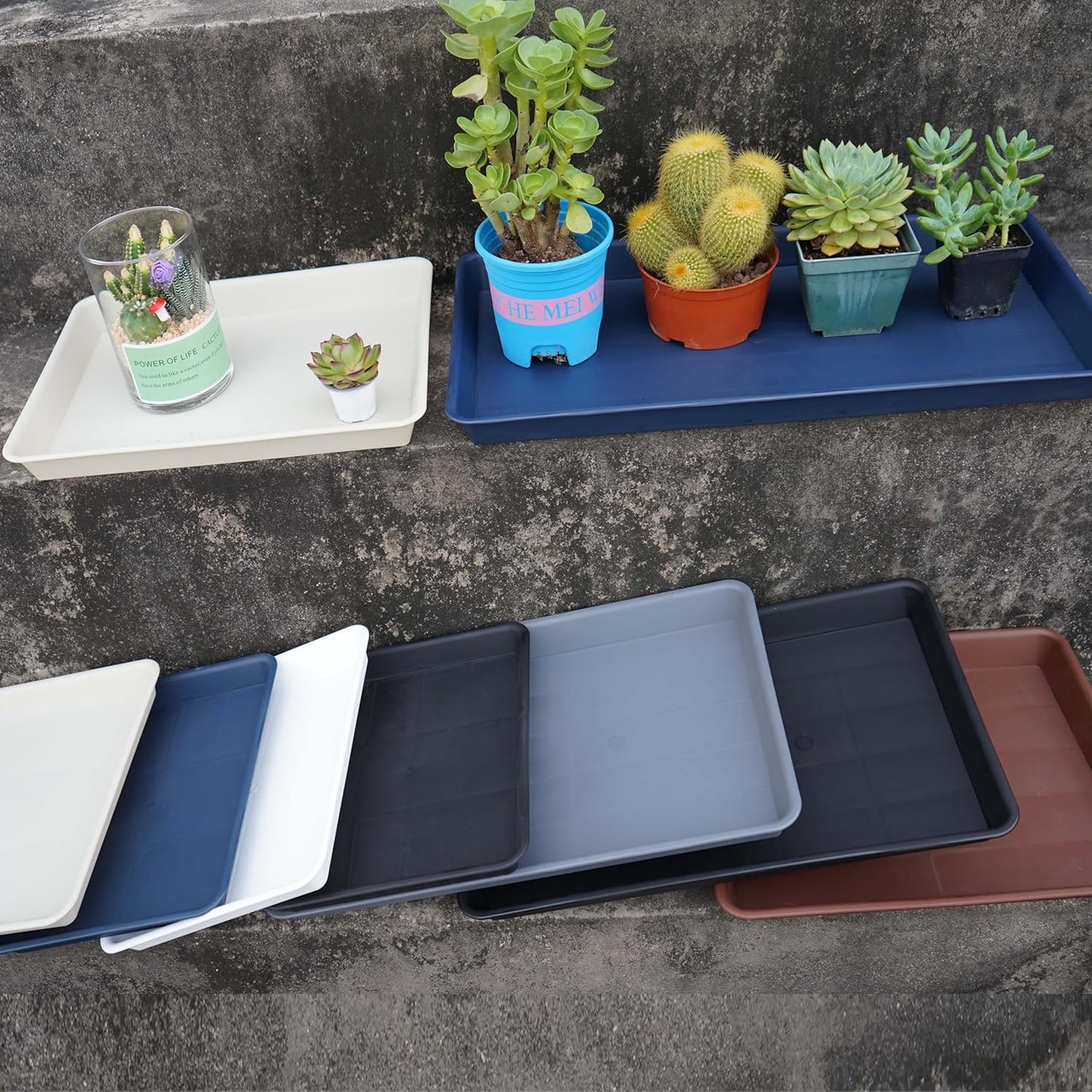 Rectangle Plant Tray, Plant Drip Tray, Plant Pot Saucers, Plant Germination Trays, Plant Saucers, 14.5'' x 11'' x 1.5'' (4 pack), Blue