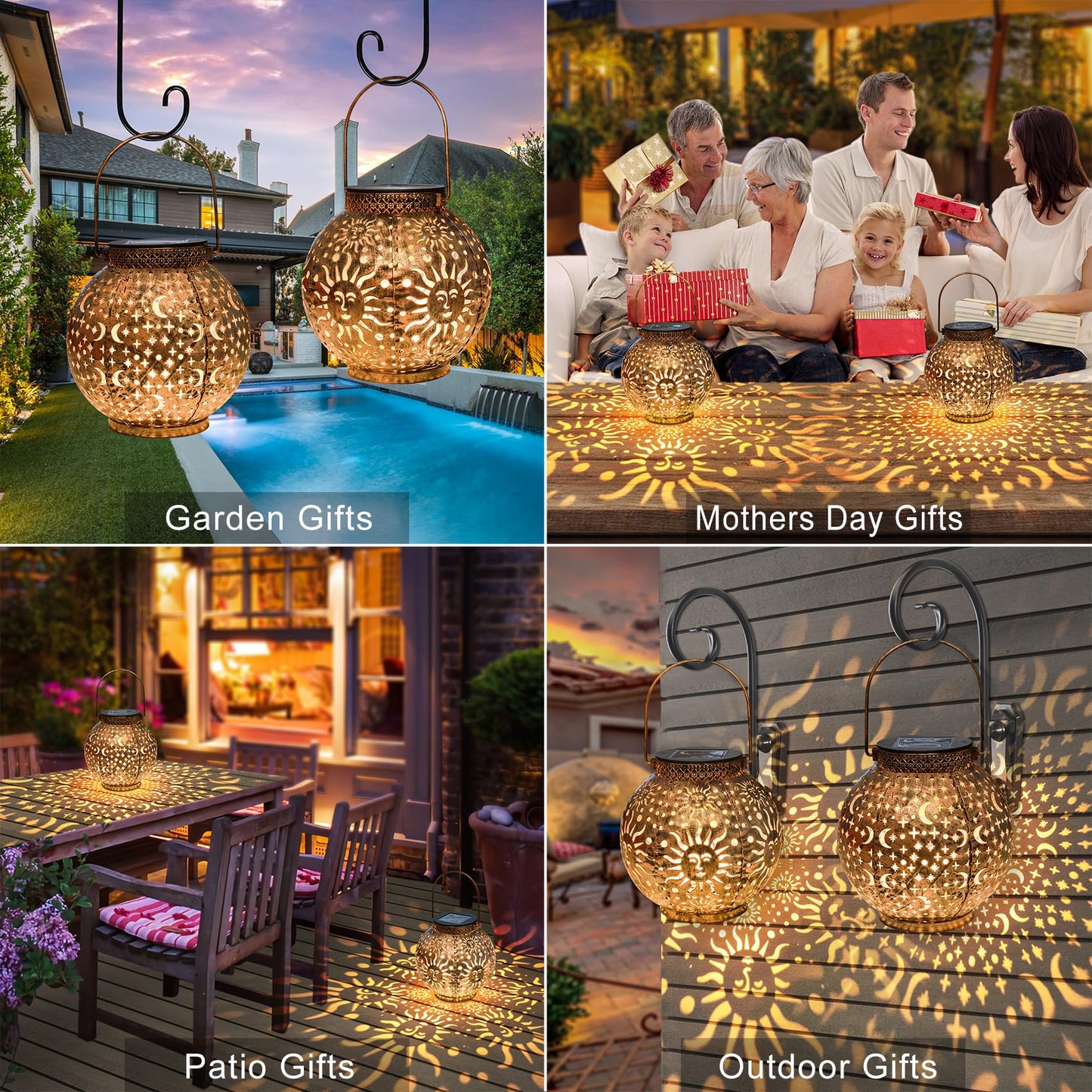 Go2garden Solar Garden Lanterns - Decorative Metal Hanging Lights, Waterproof, Small, Bronze, Model CW2009MS