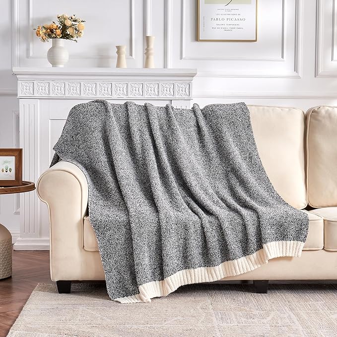 CozeCube Melange Blanket, Ultra Soft Black and White Throw Blanket, Warm Cozy Knit Fuzzy Plush Reversible Throw for Couch Bed Sofa, 60"x80"