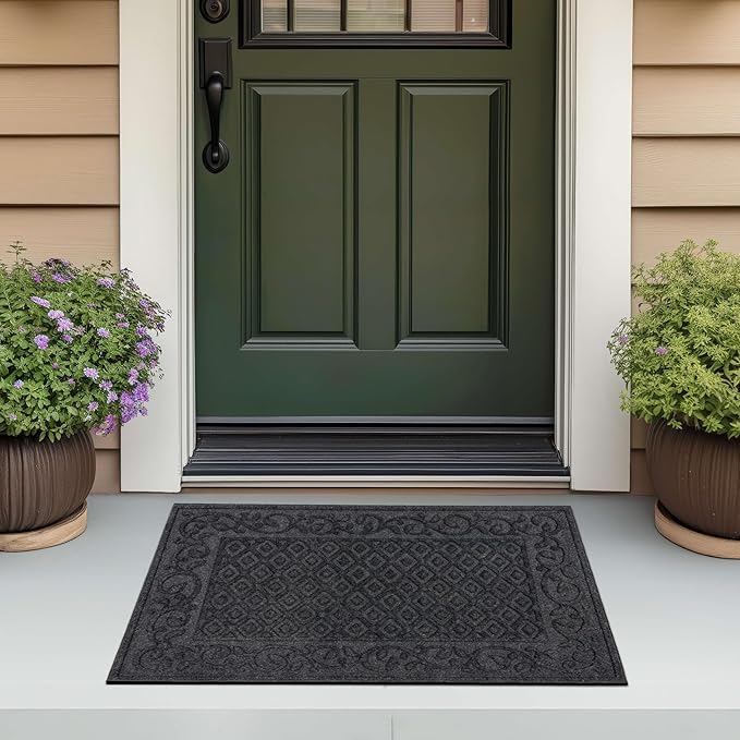 Mohawk Home Garden Vine Impressions Casual Floral; Geometric Gray 2' X 3' Door Mat Perfect for Porch, Garage