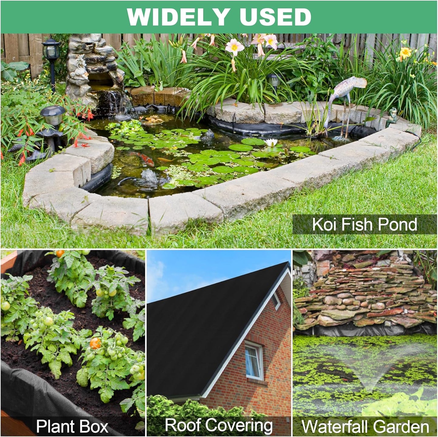 MYFAMIREA 25 x 25FT Pond Liner, 28Mil PE Preformed Liner with 20 Hemmed Edge Buttonholes, Sun Resistant, Easy Cutting for Outdoor, Fish, Koi, Garden Fountain, Waterfall Ponds
