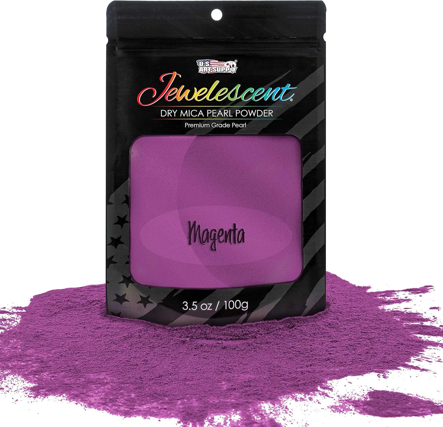 U.S. Art Supply Jewelescent Mica Pearl Pigment Powder, Magenta 3.5 oz (100g) Pouch - Cosmetic Grade, Epoxy Resin Color Pigment, Mica Powder for Resin, Soap, Slime, Candle Dye, Art, Crafts
